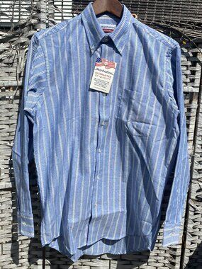 1980s DEADSTOCK NWT Manhattan Striped Long Sleeve Button Down Shirt Vintage